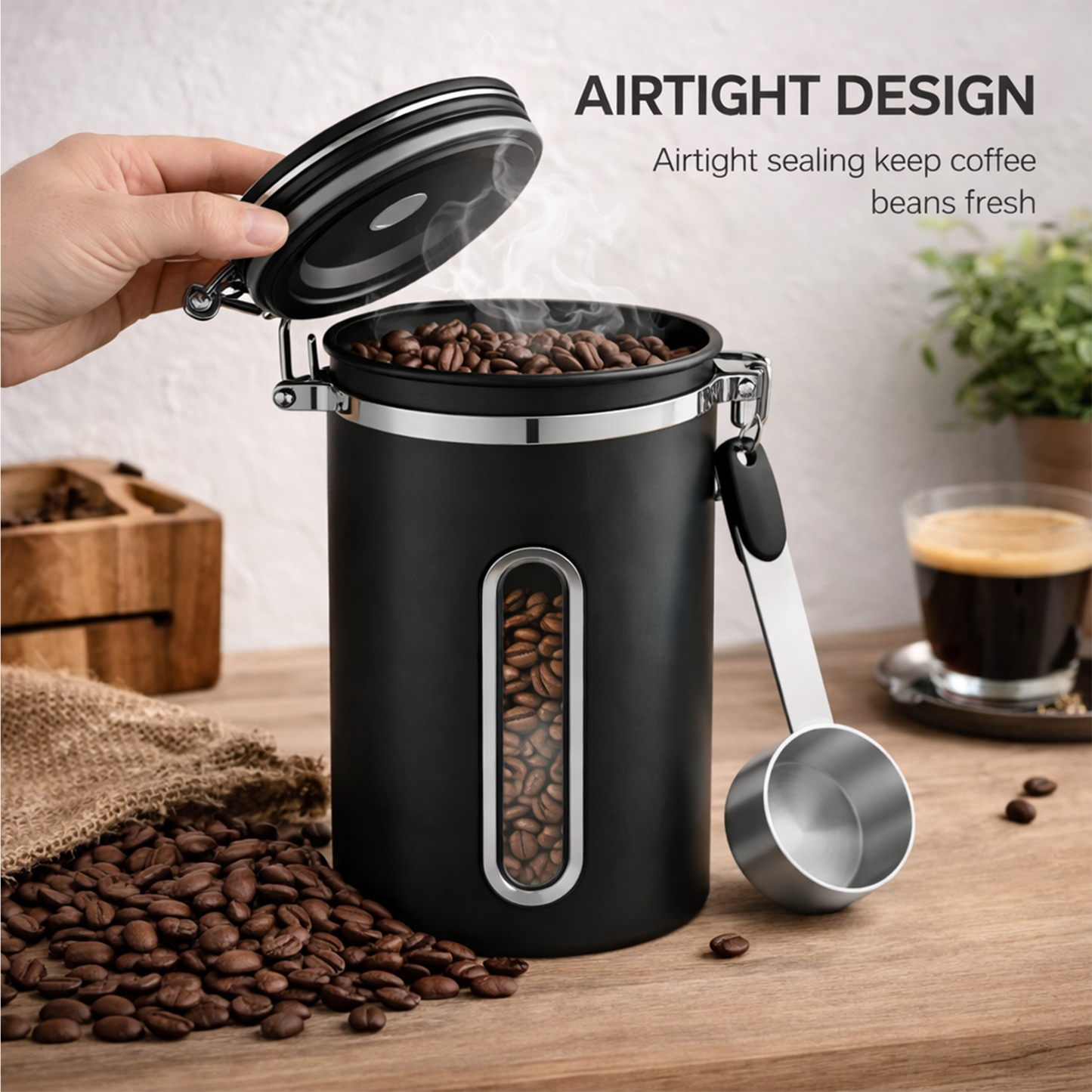 Stainless Steel Coffee Canister – Airtight Food Storage Container