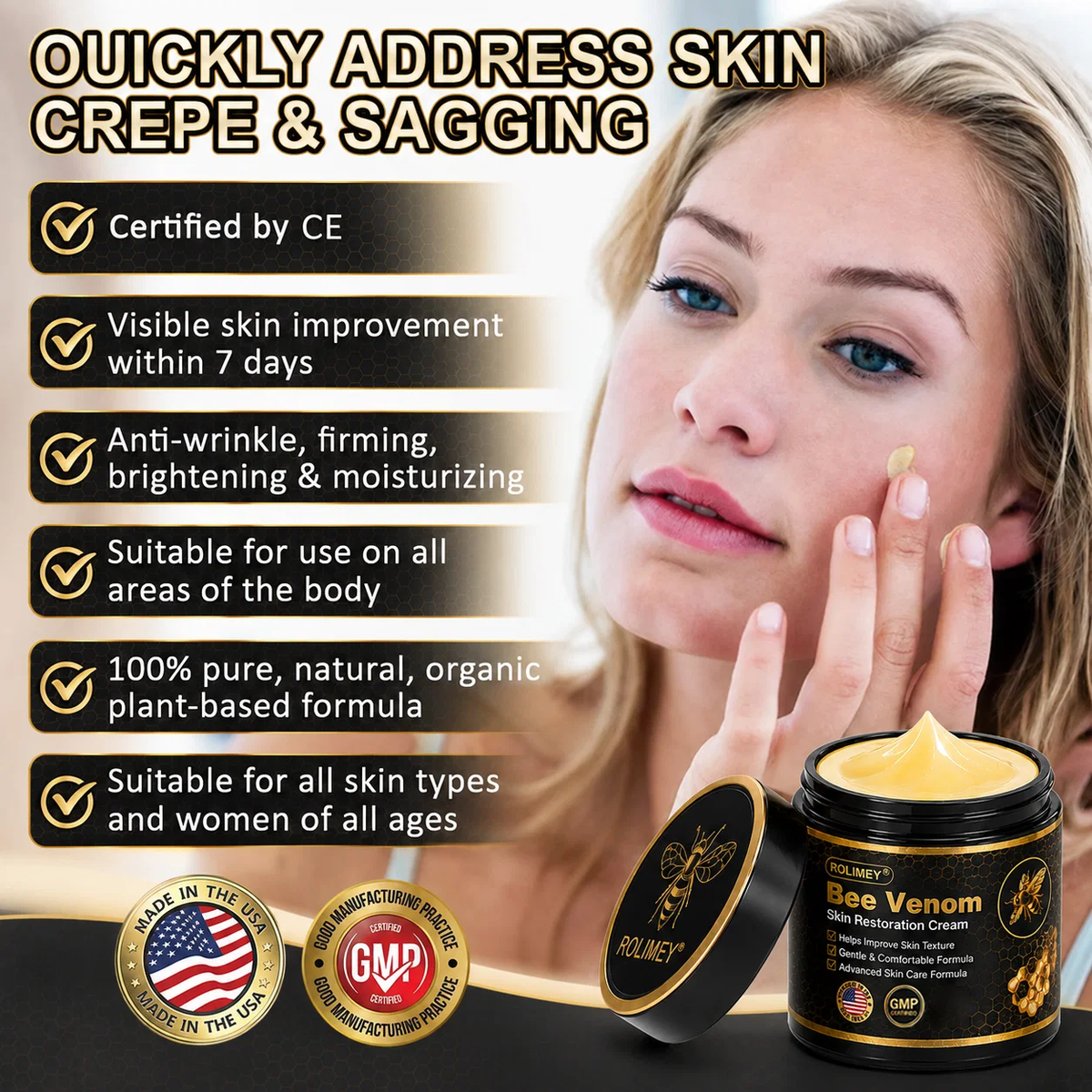 🧩Rolimey® Bee venom Pro Comprehensive Cream —Tightening for Skin Types 🔥
