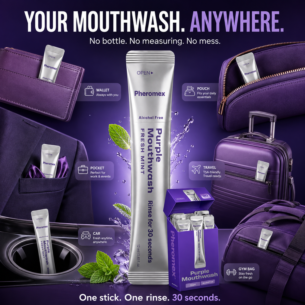 Discount of 30% Purple Mouthwash - Sachets 20 Pack - Peroxide-Free - Alcohol Free -🌿Vegan Mint🌿