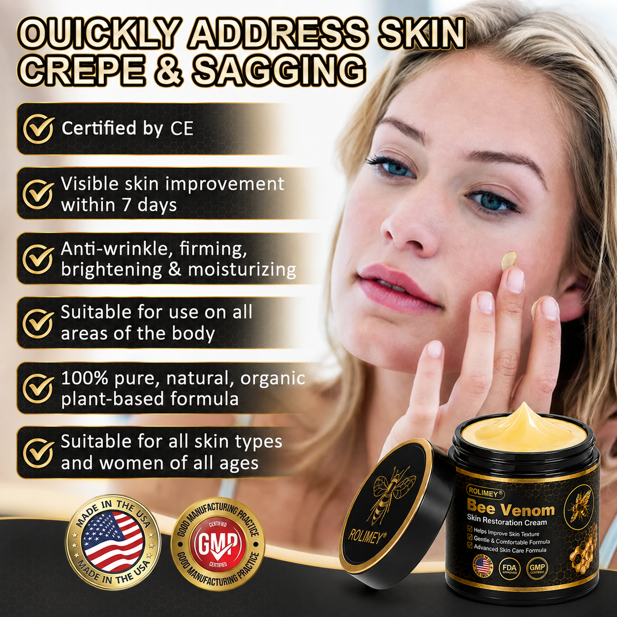 🔥Rolimey® Bee venom Pro Comprehensive Cream —Tightening for Skin Types 🔥