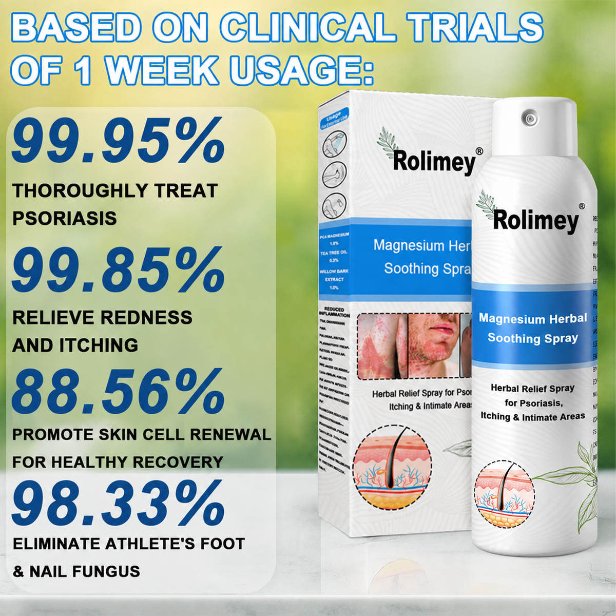 💯Official Store: Rolimey®Magnesium Herbal Psoriasis Spray⚕️Health Canada Certified (Relief for Psoriasis and Eczema, Improvement of Bacterial Infections in the Genital Area, Elieves joint pain and neuropathic pain)