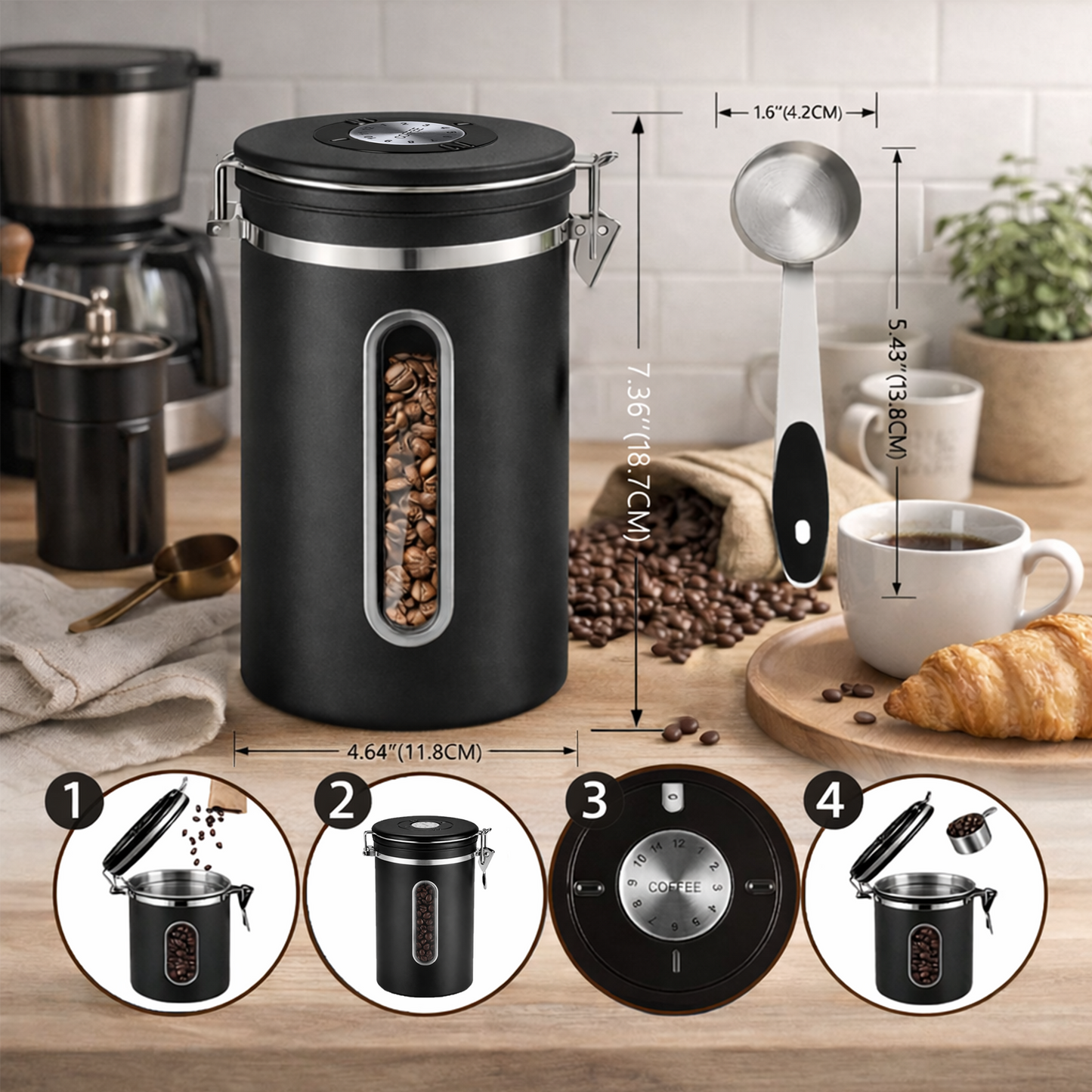 Stainless Steel Coffee Canister – Airtight Food Storage Container