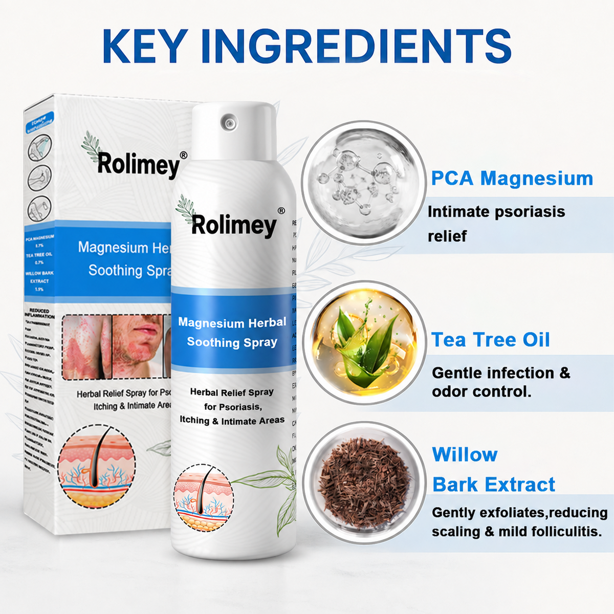 💯Official Store: Rolimey®Magnesium Herbal Psoriasis Spray⚕️Health Canada Certified (Relief for Psoriasis and Eczema, Improvement of Bacterial Infections in the Genital Area, Elieves joint pain and neuropathic pain)