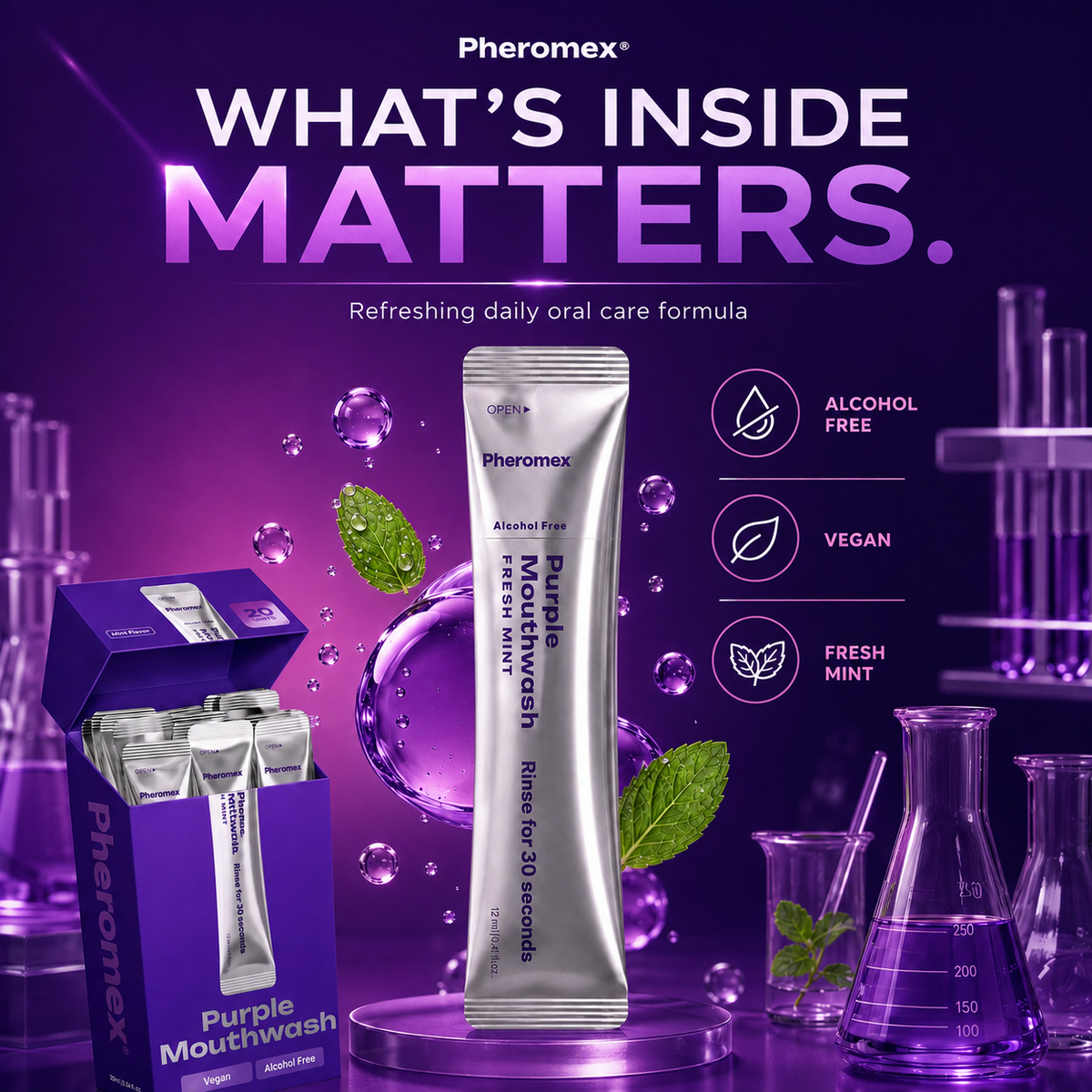 Discount of 30% Purple Mouthwash - Sachets 20 Pack - Peroxide-Free - Alcohol Free -🌿Vegan Mint🌿
