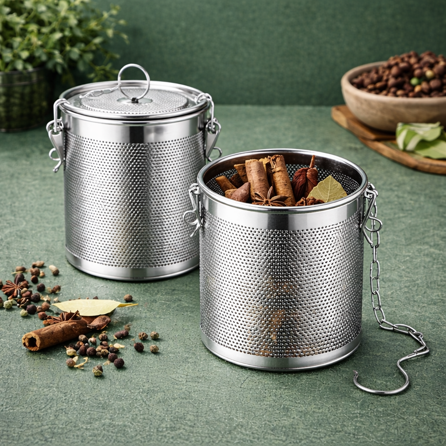 🔥Make every time you cook a little easier🔥Sarivoa® Stainless Steel Spice Strainer with Chain Hook