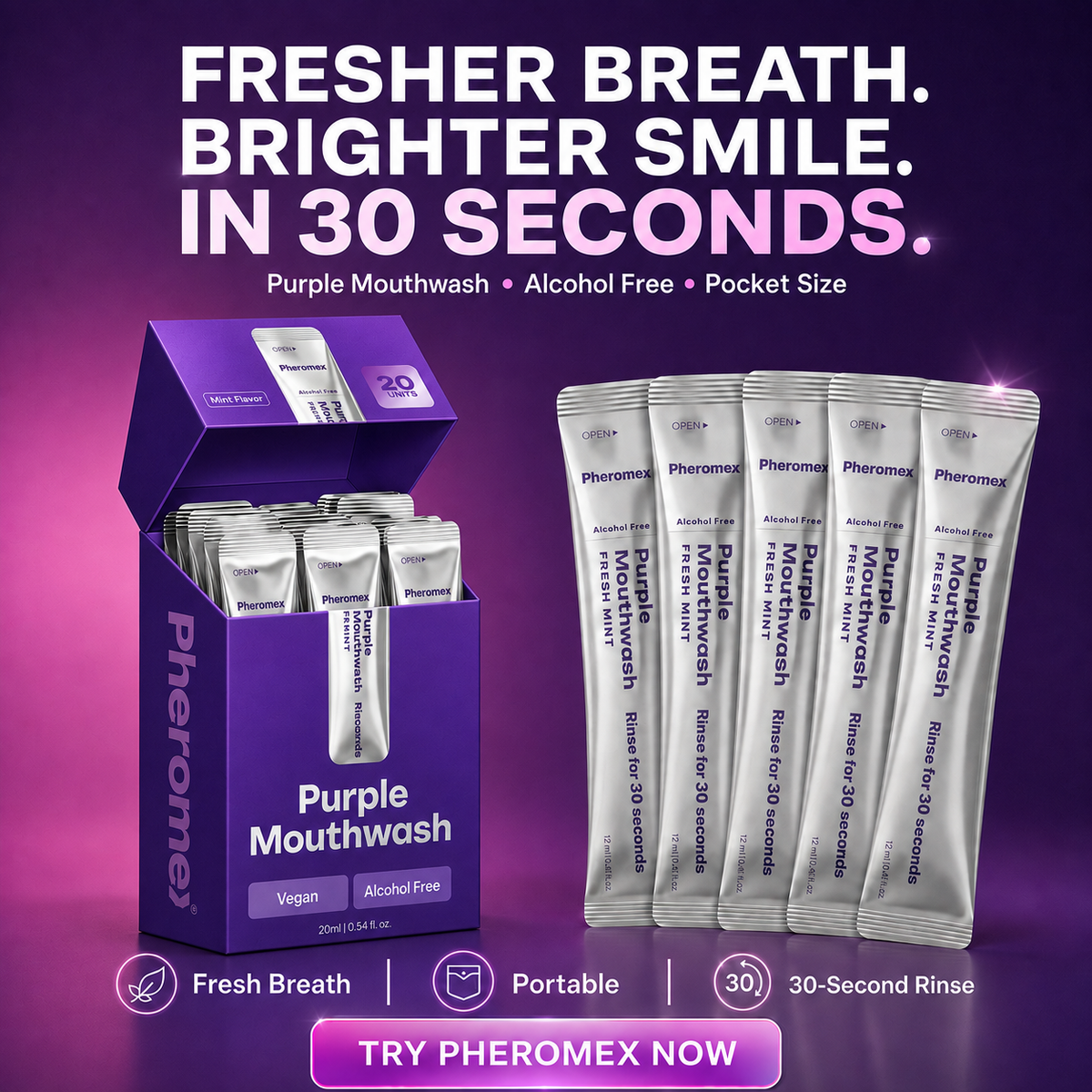 Discount of 30% Purple Mouthwash - Sachets 20 Pack - Peroxide-Free - Alcohol Free -🌿Vegan Mint🌿