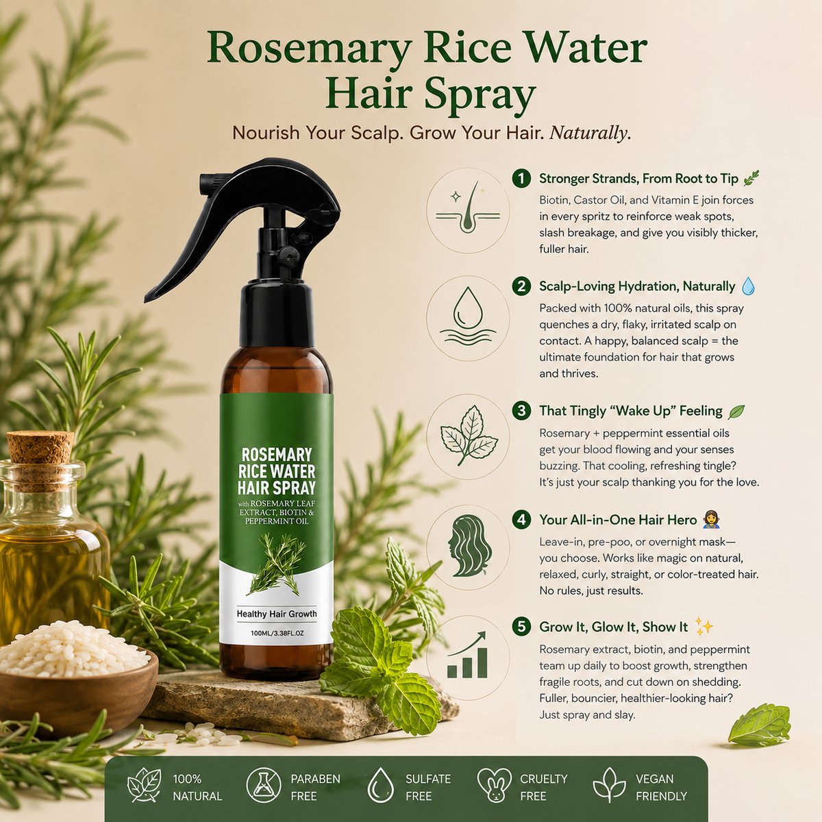 🔥Over 100,000 units sold - Rosemary Rice Water Hair Spray with Biotin and Aloe Vera Extract