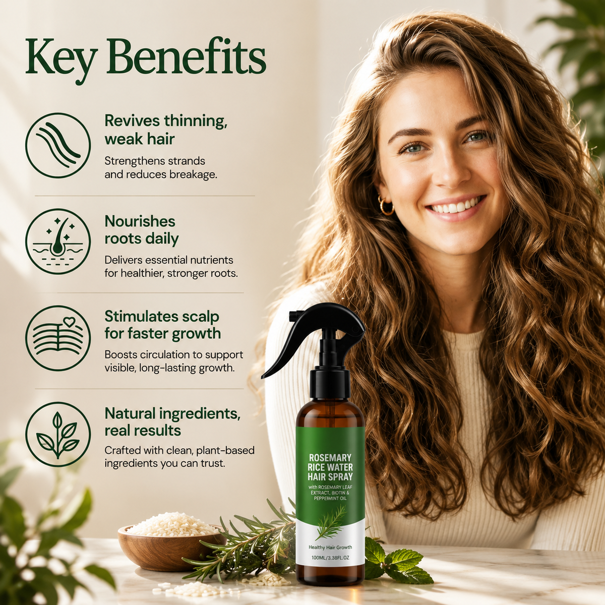 🔥Over 100,000 units sold - Rosemary Rice Water Hair Spray with Biotin and Aloe Vera Extract