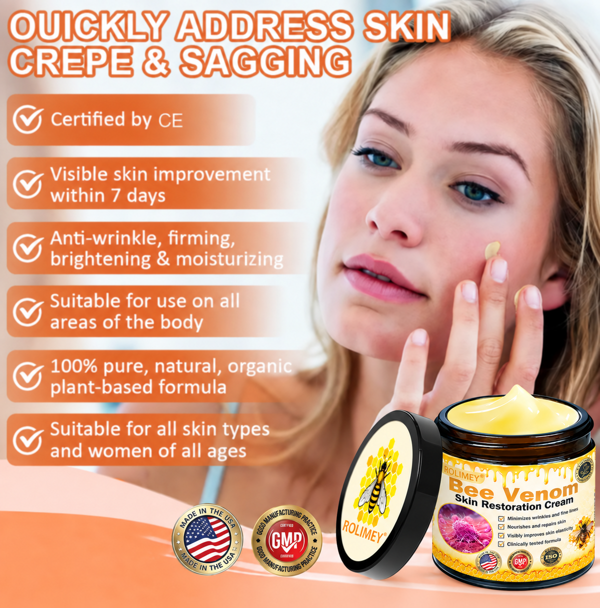 🌟Official Brand Shop丨🐝Rolimey® Bee venom Pro Comprehensive Cream—Tightening for Skin Types